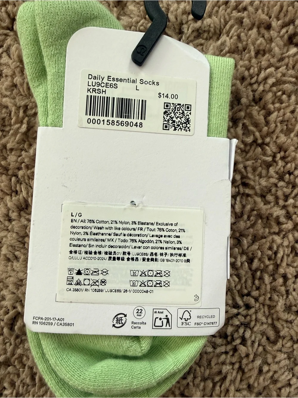 lululemon athletica Quarter-Length Socks - Light Green